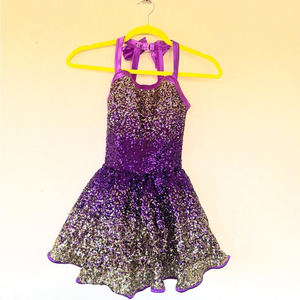 Weissman Purple and Gold Sequin Kids Dance Costume